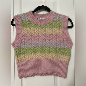 Zara NWT Fuzzy Pastel Rainbow Vest